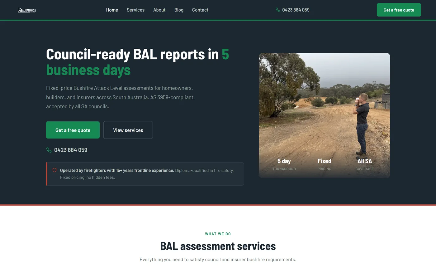 BAL Rating SA website homepage