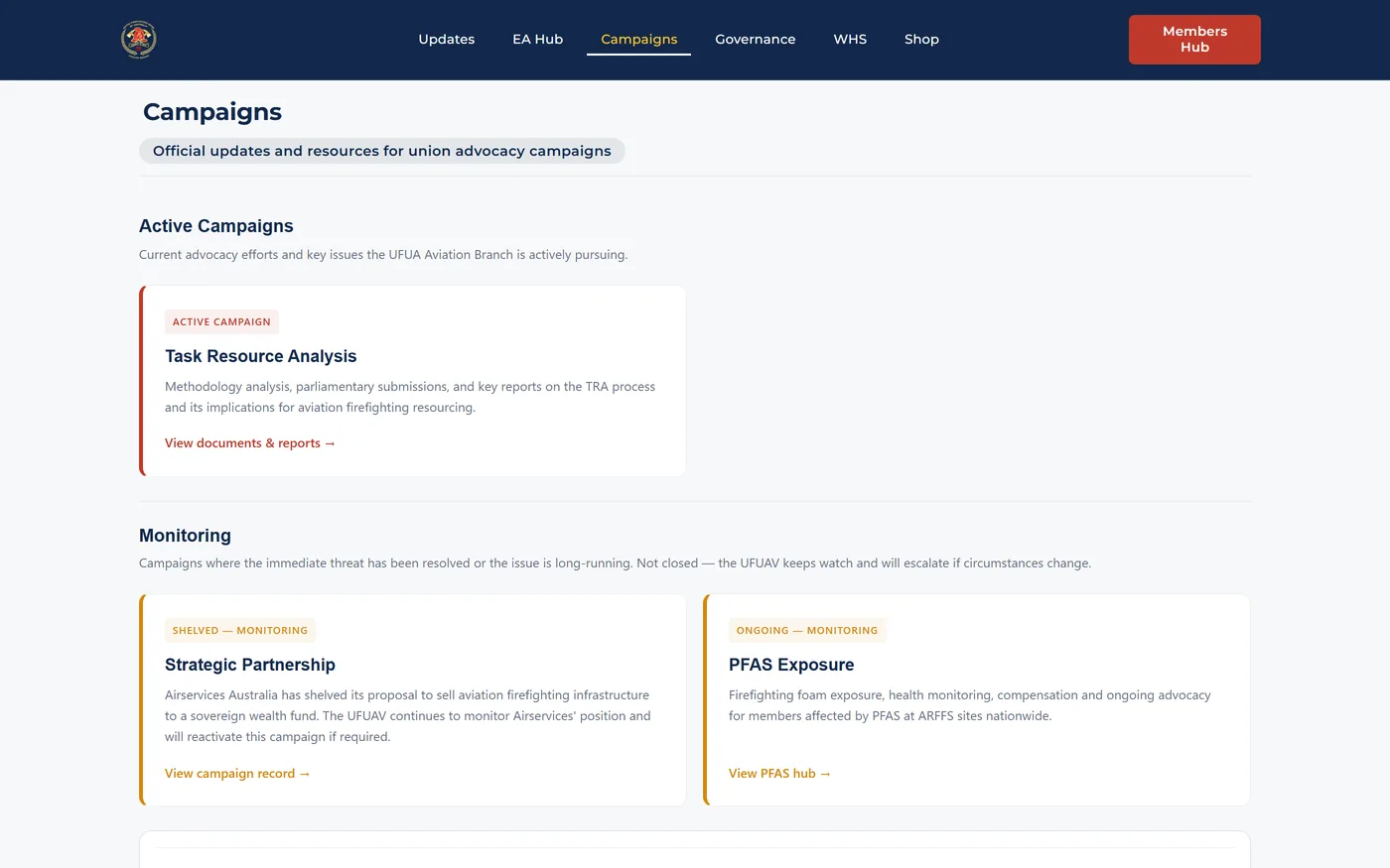 UFUAV campaigns hub